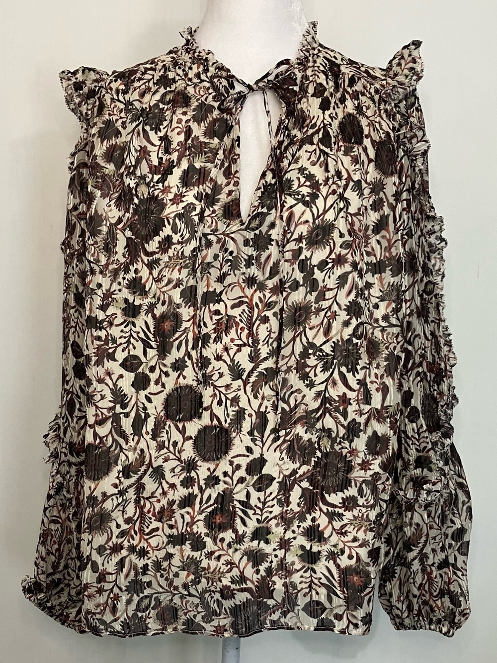 Marie Oliver Top Womens Small Silk Blend Sheer Puff Sleeve Blouse Thistle & Vine - Picture 5 of 13